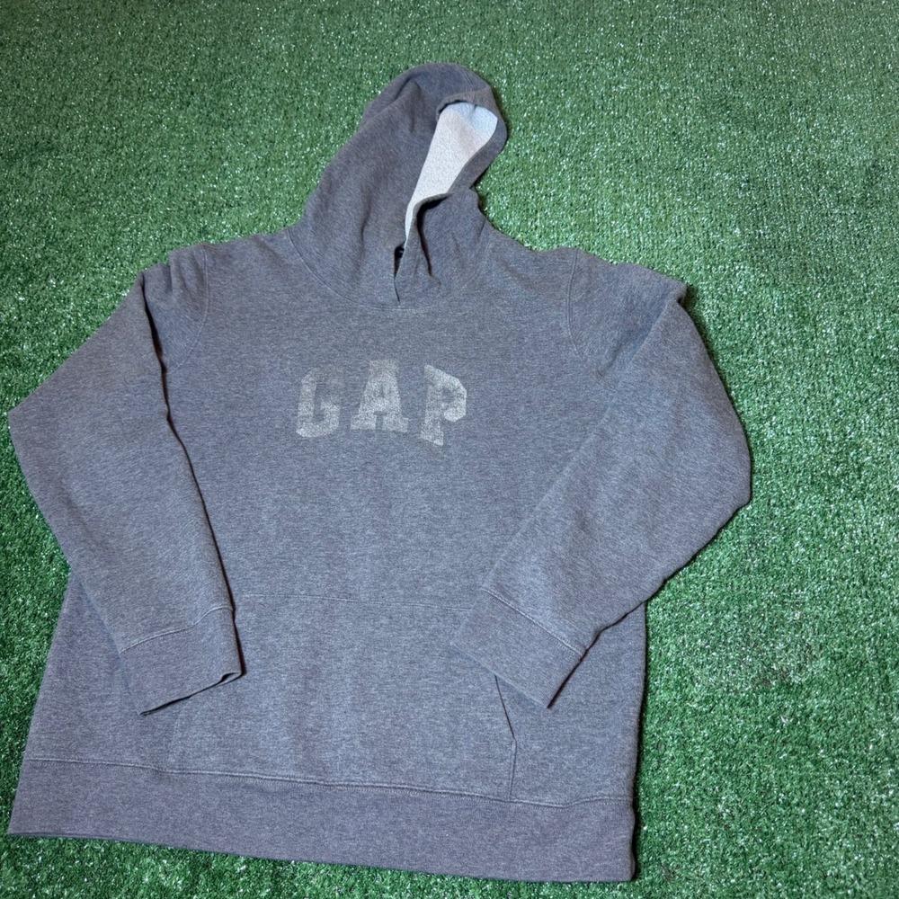Gap Stretch Gray Heather Arch Logo Pullover Hoodie Sweatshirt Large